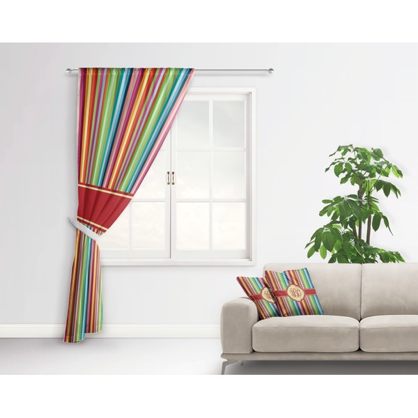 Retro Vertical Stripes Curtain With Window and Rod - in Room Matching Pillow
