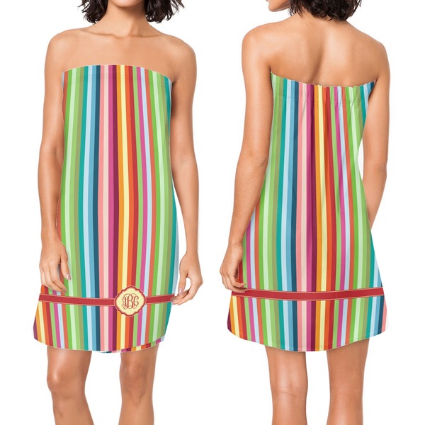 Retro Vertical Stripes Custom Bath Wrap - Front & Back View