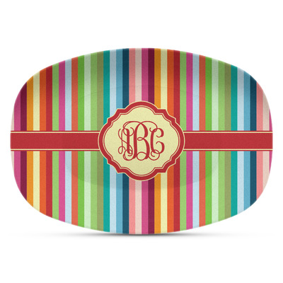 Retro Vertical Stripes Plastic Platter - Microwave & Oven Safe Composite Polymer (Personalized)