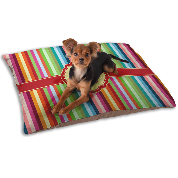 Custom Retro Vertical Stripes Dog Bed - Small w/ Monogram