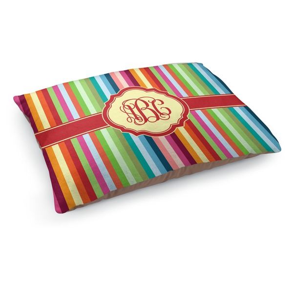 Custom Retro Vertical Stripes Dog Bed - Medium w/ Monogram