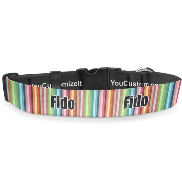 Custom Retro Vertical Stripes Deluxe Dog Collar - Toy (6" to 8.5") (Personalized)