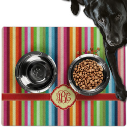 Retro Vertical Stripes Dog Food Mat - Large w/ Monogram