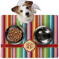 Retro Vertical Stripes Dog Food Mat - Medium w/ Monogram