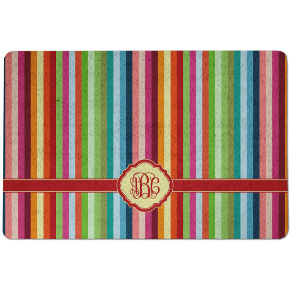 Custom Retro Vertical Stripes Dog Food Mat w/ Monogram