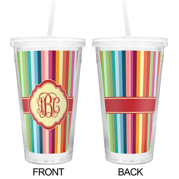 Retro Vertical Stripes Double Wall Tumbler with Straw - Approval