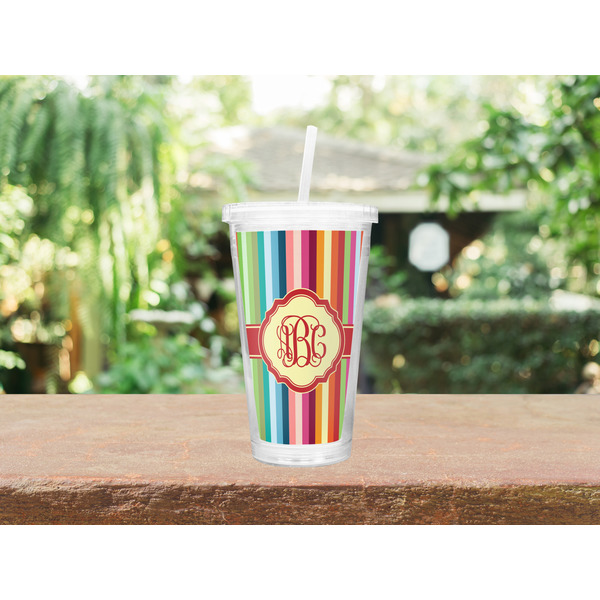 Retro Vertical Stripes Double Wall Tumbler with Straw Lifestyle