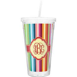 Retro Vertical Stripes Double Wall Tumbler with Straw (Personalized)