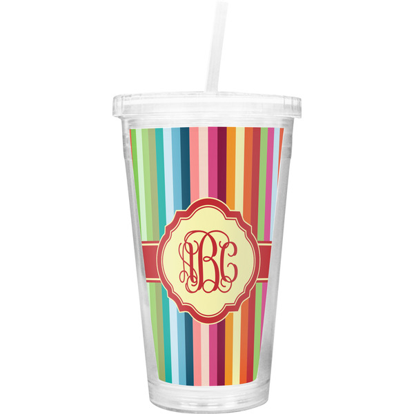 Custom Retro Vertical Stripes Double Wall Tumbler with Straw (Personalized)