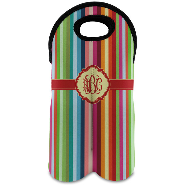 Custom Retro Vertical Stripes Wine Tote Bag (2 Bottles) (Personalized)