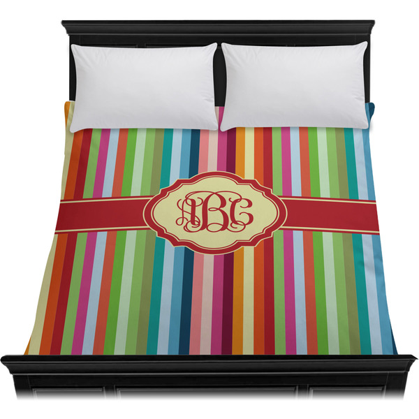 Retro Vertical Stripes Duvet Cover - Queen - On Bed - No Prop