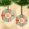 Retro Vertical Stripes Flat Glass Ornament w/ Monogram