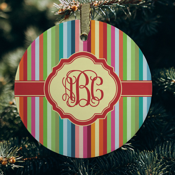 Retro Vertical Stripes Frosted Glass Ornament - Round (Lifestyle)