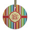 Retro Vertical Stripes Flat Glass Ornament - Round w/ Monogram