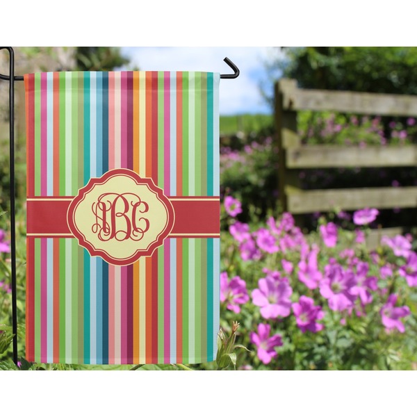 Retro Vertical Stripes Garden Flag - Outside In Flowers