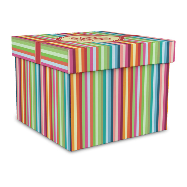 Custom Retro Vertical Stripes Gift Box with Lid - Canvas Wrapped - Large (Personalized)