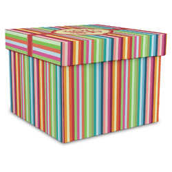 Retro Vertical Stripes Gift Box with Lid - Canvas Wrapped - X-Large (Personalized)