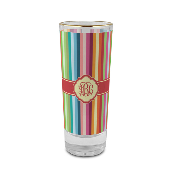 Custom Retro Vertical Stripes 2 oz Shot Glass - Glass with Gold Rim (Personalized)