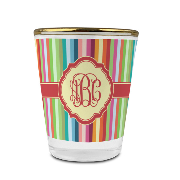 Retro Vertical Stripes Glass Shot Glass - With gold rim - FRONT