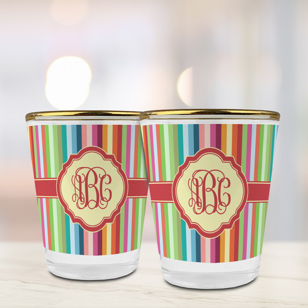 Retro Vertical Stripes Glass Shot Glass - with gold rim - LIFESTYLE