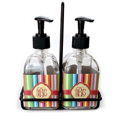 Retro Vertical Stripes Glass Soap & Lotion Bottle Set (Personalized)