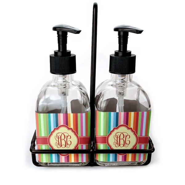 Custom Retro Vertical Stripes Glass Soap & Lotion Bottle Set (Personalized)