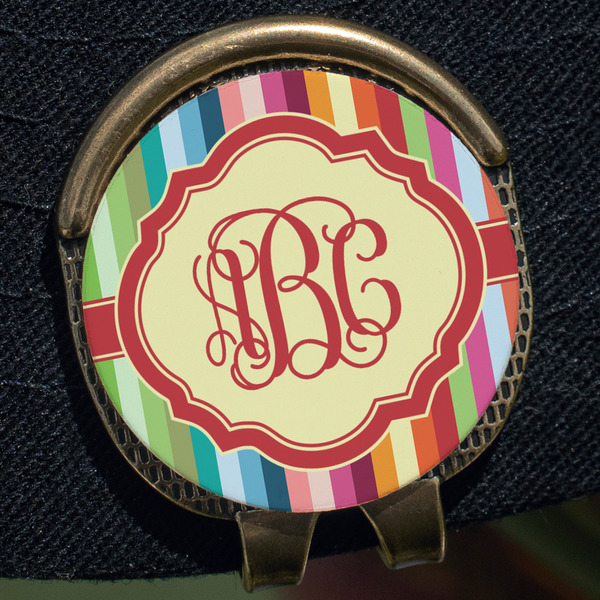 Retro Vertical Stripes Golf Ball Marker Hat Clip - Gold - Close Up