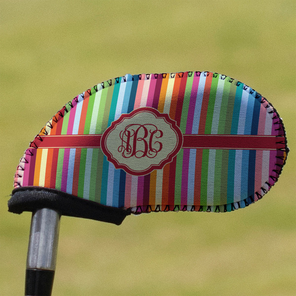Custom Retro Vertical Stripes Golf Club Iron Cover (Personalized)