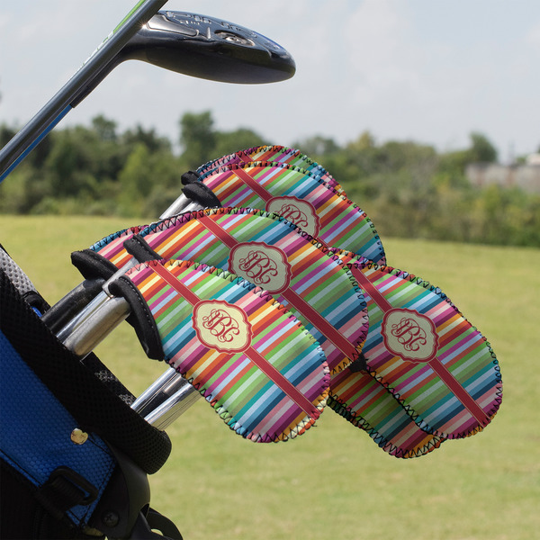 Custom Retro Vertical Stripes Golf Club Iron Cover - Set of 9 (Personalized)