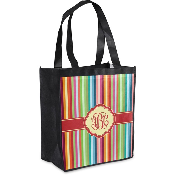Custom Retro Vertical Stripes Grocery Bag (Personalized)
