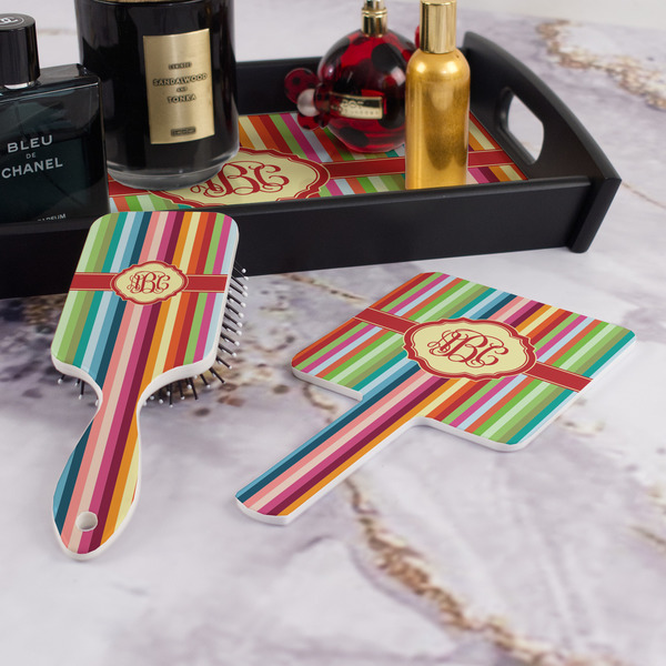 Retro Vertical Stripes Hair Brush and Hand Mirror - Bathroom Scene