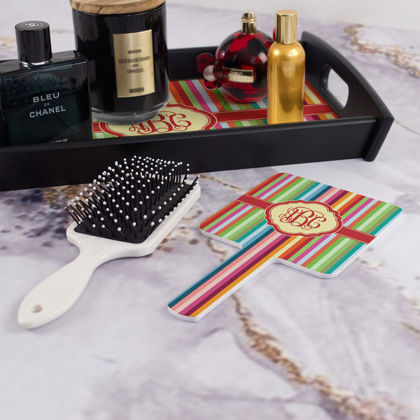 Retro Vertical Stripes Hand Mirror - With Hair Brush