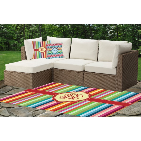 Retro Vertical Stripes Outdoor Mat & Cushions