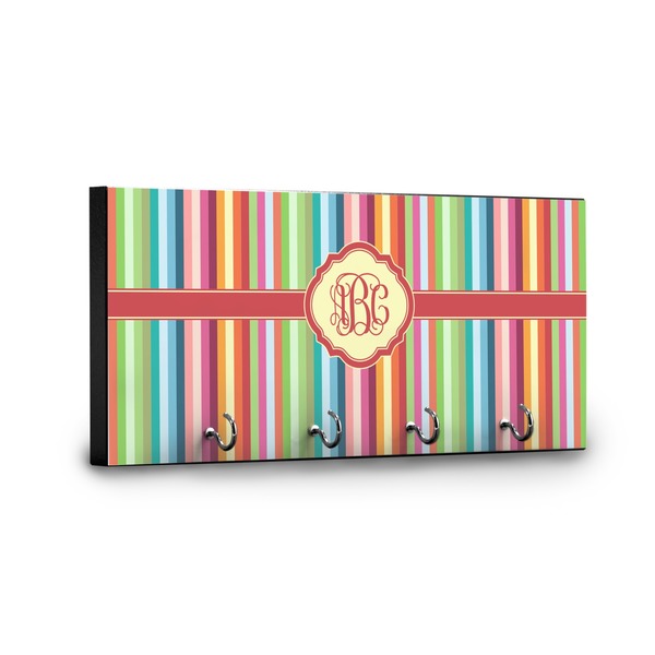 Retro Vertical Stripes Key Hanger - Front View with Hooks
