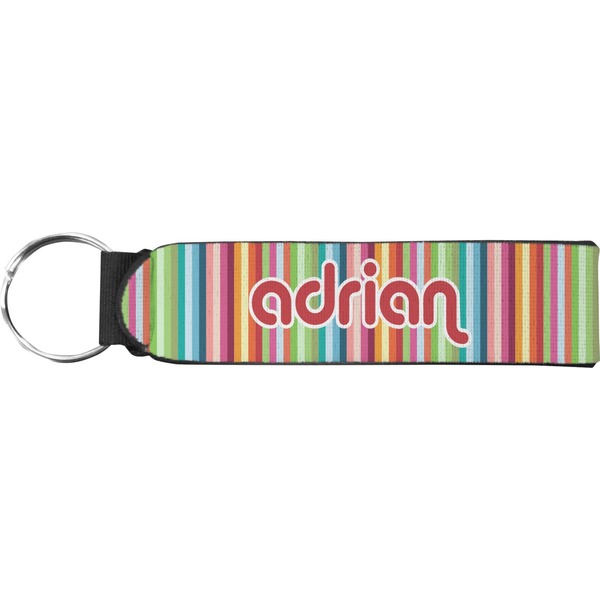 Custom Retro Vertical Stripes Neoprene Keychain Fob (Personalized)