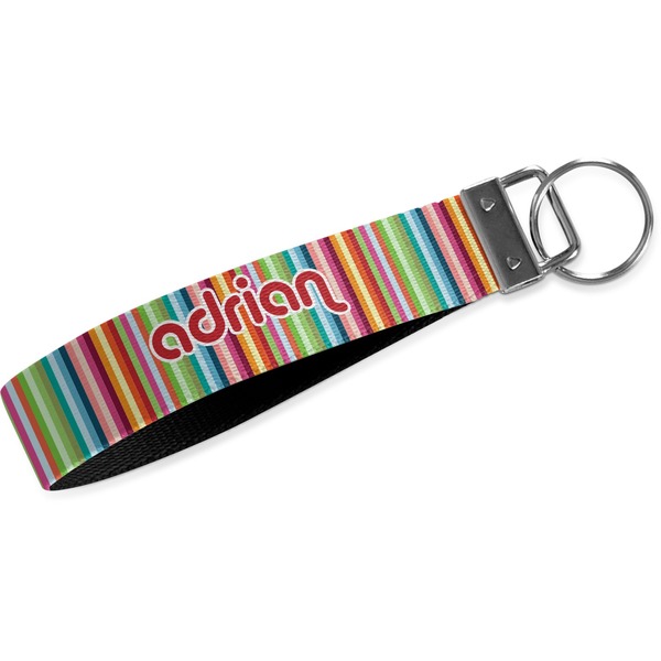 Custom Retro Vertical Stripes Wristlet Webbing Keychain Fob (Personalized)