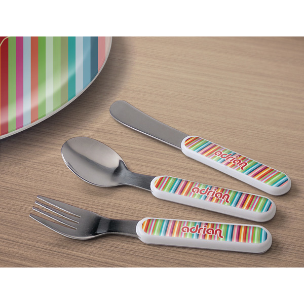 Retro Vertical Stripes Kids Flatware w/ Plate
