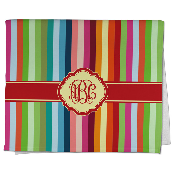 Custom Retro Vertical Stripes Kitchen Towel - Poly Cotton w/ Monograms