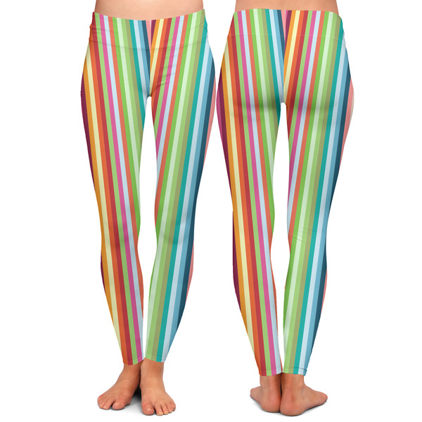Retro Vertical Stripes Ladies Leggings - Front and Back