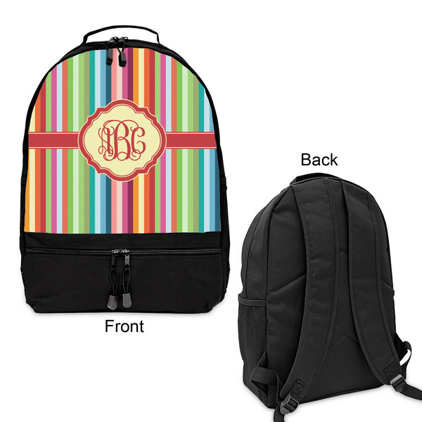 Retro Vertical Stripes Large Backpack - Black - Front & Back View