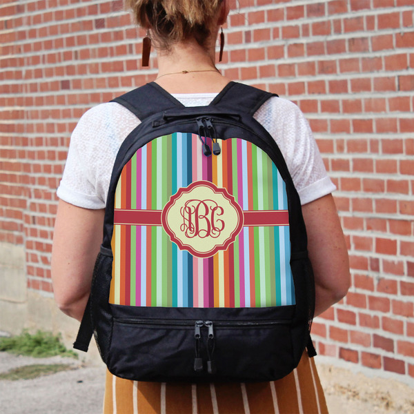 Retro Vertical Stripes Large Backpack - Black - On Back