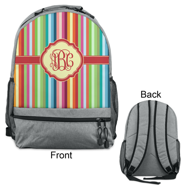Retro Vertical Stripes Large Backpack - Gray - Front & Back View