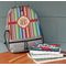 Retro Vertical Stripes Large Backpack - Gray - On Desk