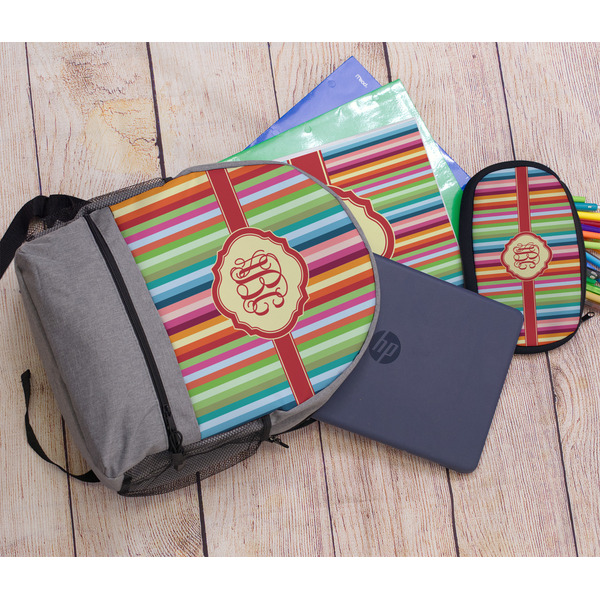 Retro Vertical Stripes Large Backpack - Gray - With Stuff