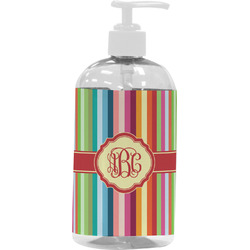 Retro Vertical Stripes Plastic Soap / Lotion Dispenser (16 oz - Large - White) (Personalized)