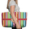 Retro Vertical Stripes Large Rope Tote Bag - In Context View