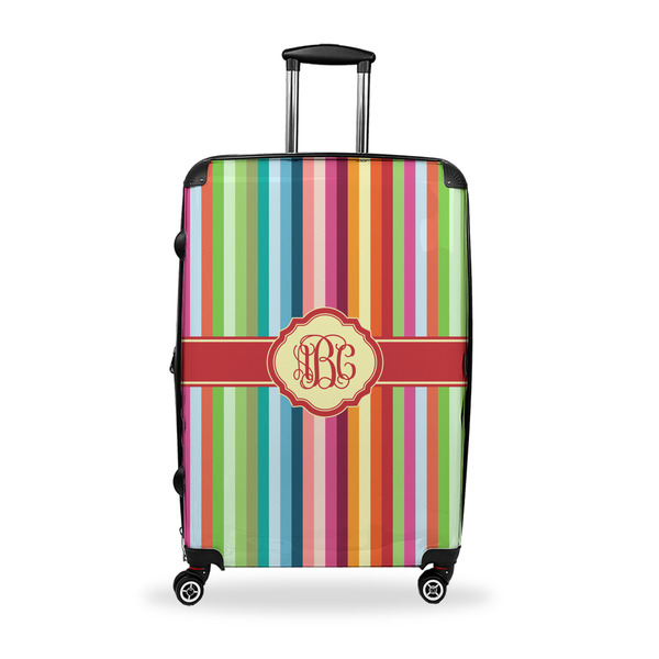 Custom Retro Vertical Stripes Suitcase - 28" Large - Checked w/ Monogram