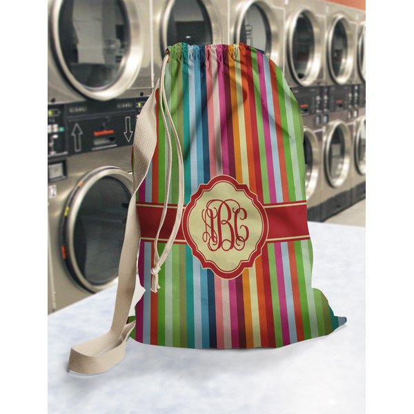 Retro Vertical Stripes Laundry Bag in Laundromat