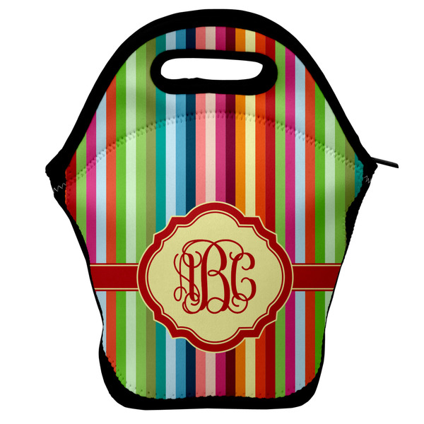 Custom Retro Vertical Stripes Lunch Bag w/ Monogram
