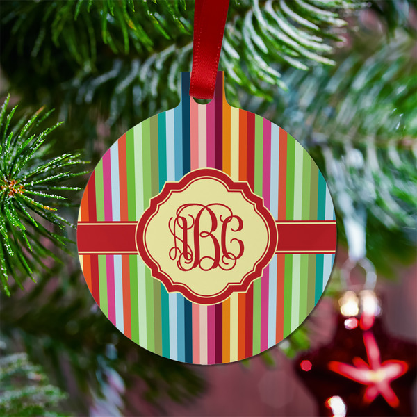 Retro Vertical Stripes Metal Ball Ornament - Lifestyle